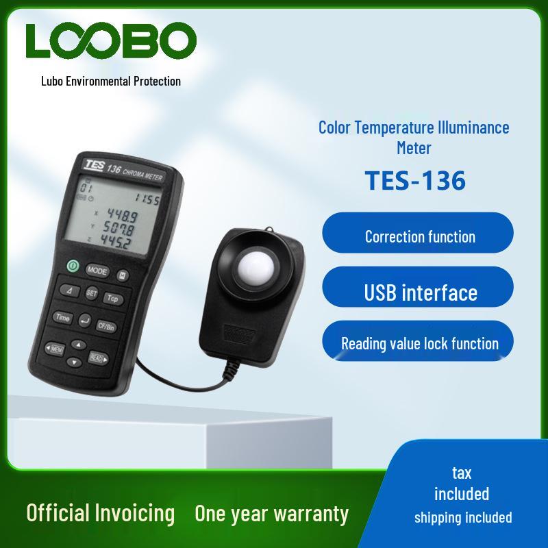 TES-136 Illuminance Meter: Color Temperature, Data Memory & Readout, Light Source Measurement.
