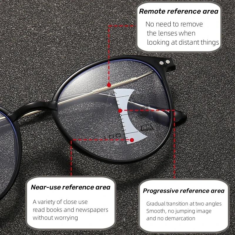 New Round Frame Pochromic Reading Glasses Men Women Progressive Multifocal Eyewear Ultralight HD Lens Far Sight Eyeglasses