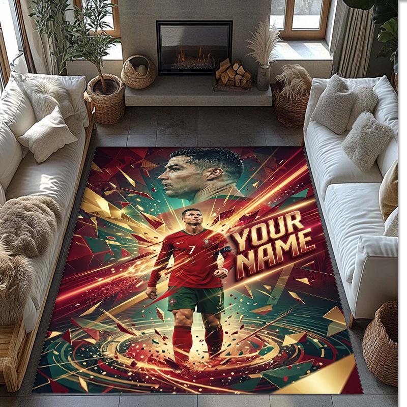 Cristiano Ronaldo Printed Crystal Velvet Rug Non‑Slip Crystal Velvet Carpet For Sofa Bedroom Indoor Home Decoration