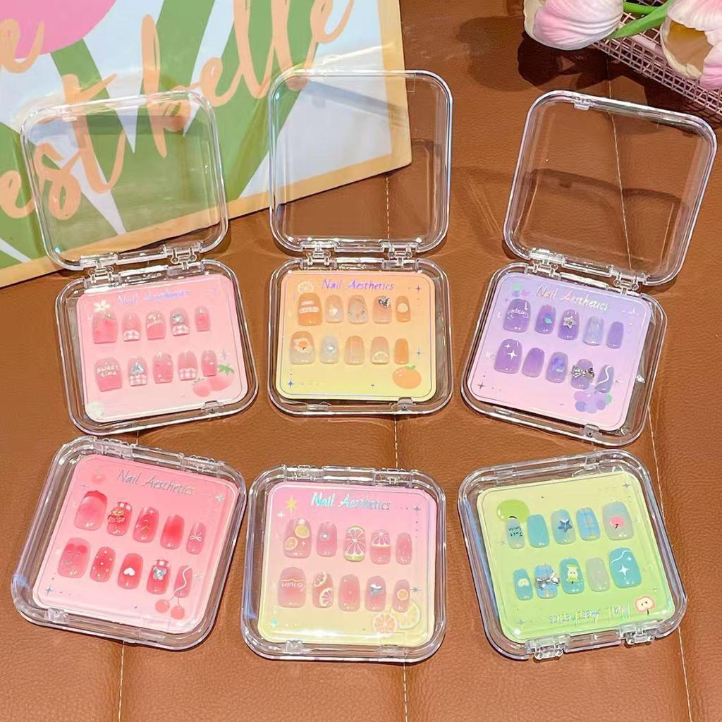 Boxed Cute Kids' Cartoon Fruit Nail Stickers - Detachable Wearable Nail Art Pieces