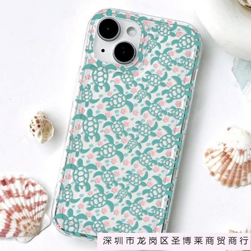 Green sea turtle flower applies to Apple 16promax mobile phone case 15plus airbag 14 transparent 13 advanced 12 European and American 11