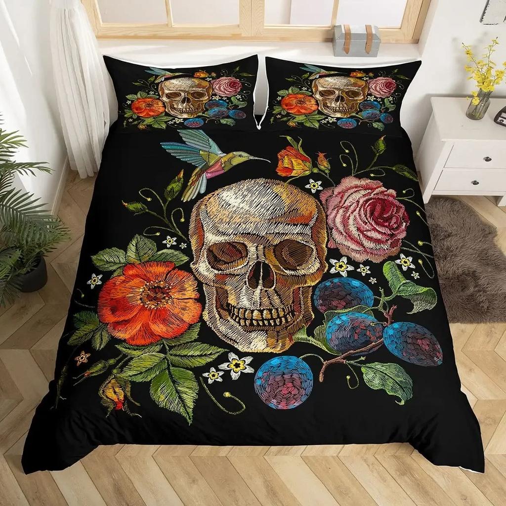 Pościel szkieletowa, szkielet drukowany 3D z dwiema pięknymi poszewkami na poduszki, spersonalizowany i modny butik korony