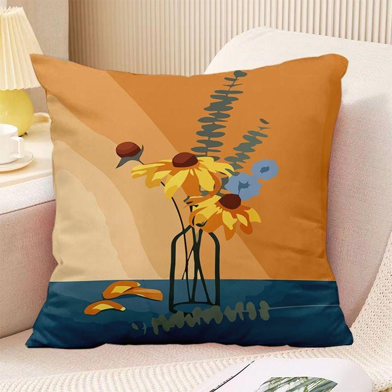 Bedroom Living Room Square Cushion Pillowcase Orange Simple Print Decorative Pillowcase