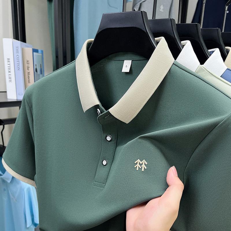 Designer Brand Silk Cotton Short Sleeve Polo Shirt Summer Korean Casual Men's T-shirt Fashion Embossed Soft Breathable Top