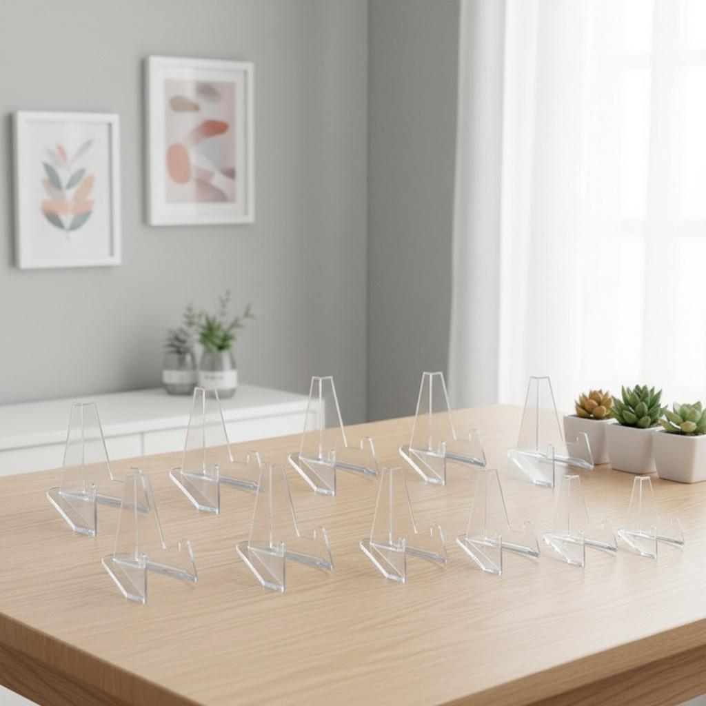 50Pcs Clear Acrylic Easel Display Stands, Transparent Holders for Photos, Medals, Collectibles, Coins, Trading Cards