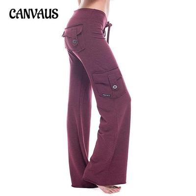 Spring and Autumn Women's Stretch Waist Button Pocket Yoga Pant