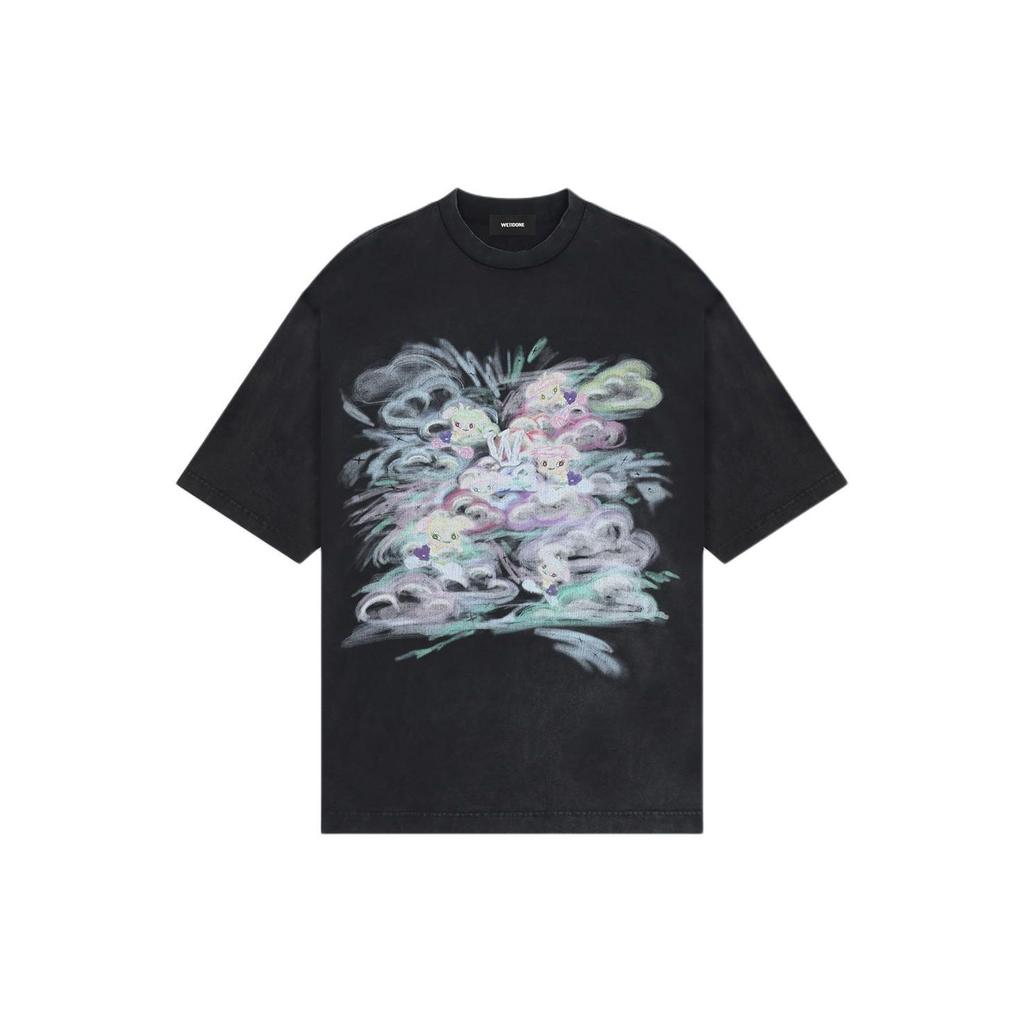 We11done Ss24 Rabbit Print Vintage Wash Round Neck Drop Shoulder Short Sleeve T-Shirt Unisex T-Shirt Black WD-TT0-24-729-U-BK