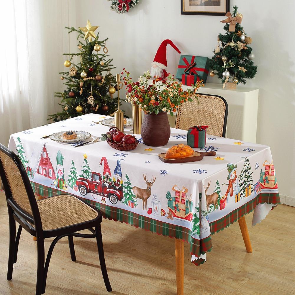 Festive Christmas Tablecloth Waterproof Oil Resistant Digital Print Dining Table Cover