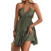 2026 Summer European & American Style Women's Spaghetti Strap Ruffle Patchwork Sexy Off-the-Shoulder Dress