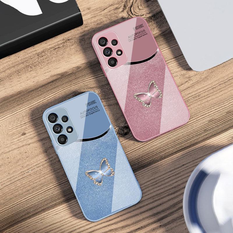 Diamant Schmetterling Für Samsung Galaxy S10 4G S20 11E 30 S21 22 S24 Fe Pro S23 S25 Ultra 5G S9 Gehärtetes Glas Handyhülle
