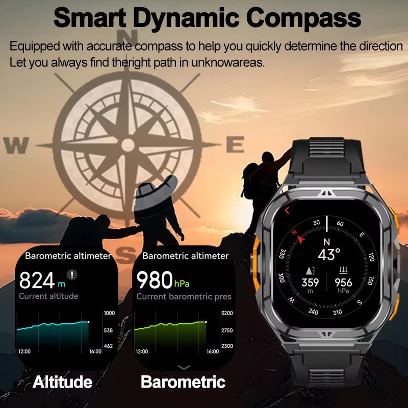 2026 New Dual Frequency GPS Smart Watch Men 1.96-inch HD AMOLED Screen Compass Bluetooth Call 5ATM Waterproof Sports Smart Watch