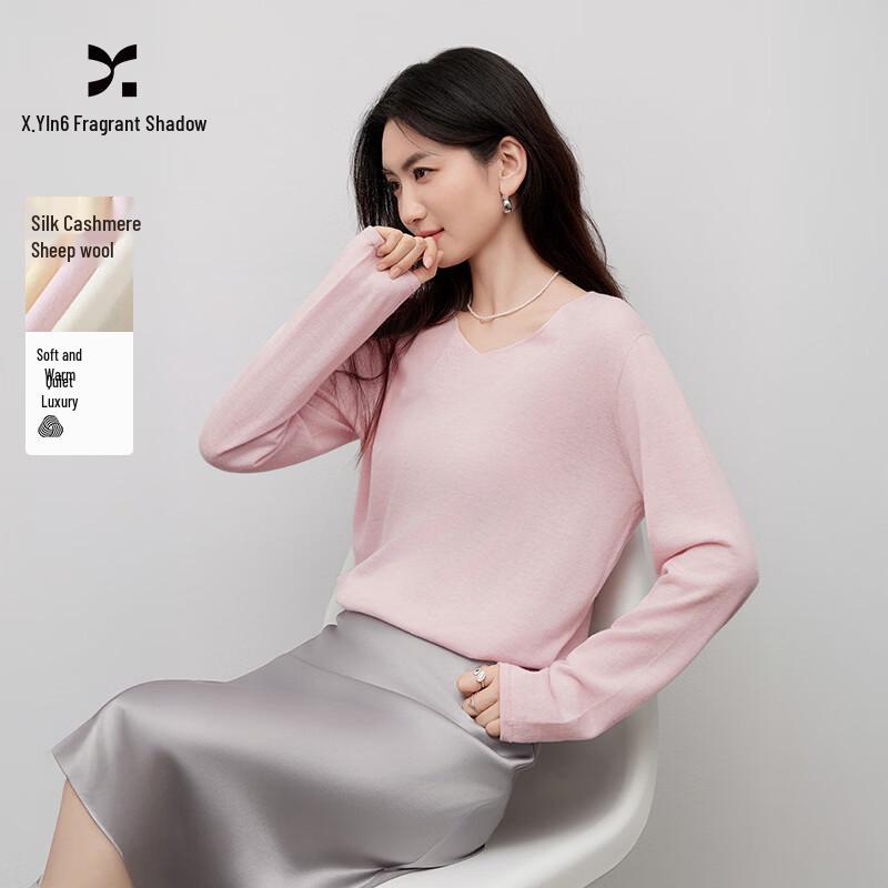 Women s French Style Cashmere Silk Blend V-Neck Sweater L