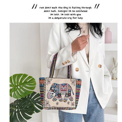 Ethnic Style Handbag Trendy Animal Embroidery Handbag Canvas Women Shoulder Bags Women Grocery Storage Pouch