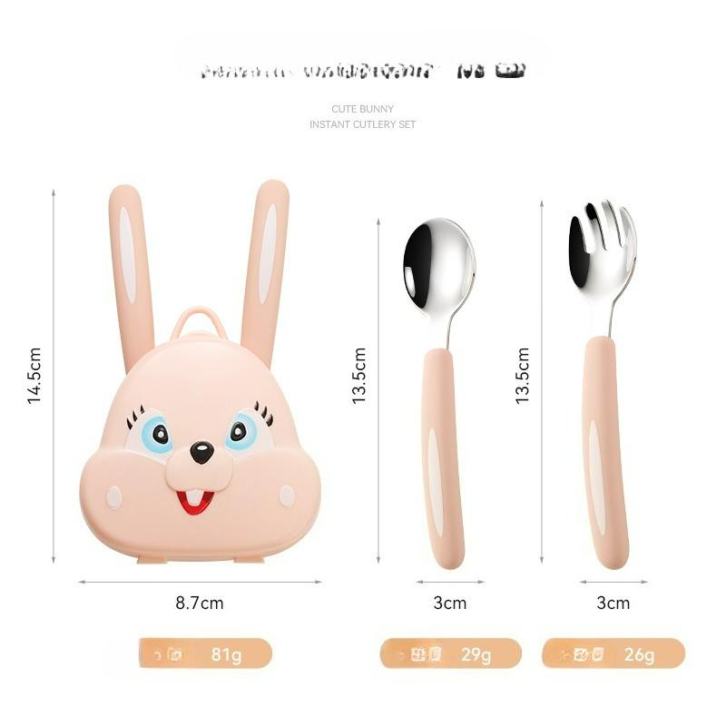 Creative Portable Stainless Steel Tableware Set Bunny Cartoon Baby Silicone Tableware 304 Portable Spoon