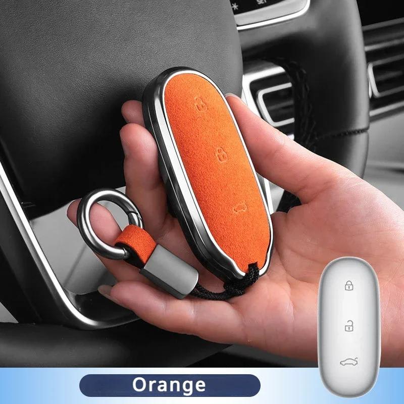 Suede Leather Car Key Case Shell Keychain for LI Lixiang L6 L9 L8 L7 Key Case Cover for LI Lixiang Leading Ideal L6 L7 L8 L9 оранжевый