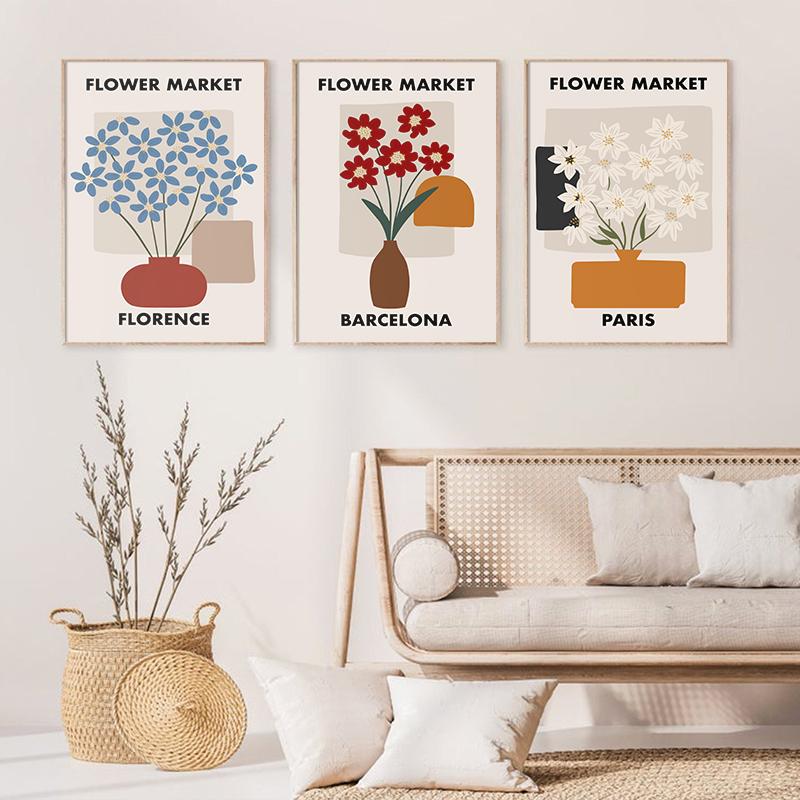 Scandinavian Flower Market Canvas Art Poster Floral Print Painting Modern Bedroom Living Room Wall Mural Home Decor