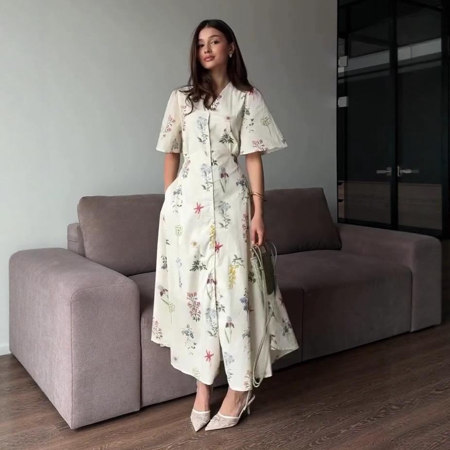 2025 Summer Women s V-Neck High Waist Slimming Dress – Casual & Chic XXL светло-желтого
