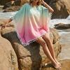 Casual Loose Gradient Printed Tassel Splicing Women Beach Cover Up T Shirt