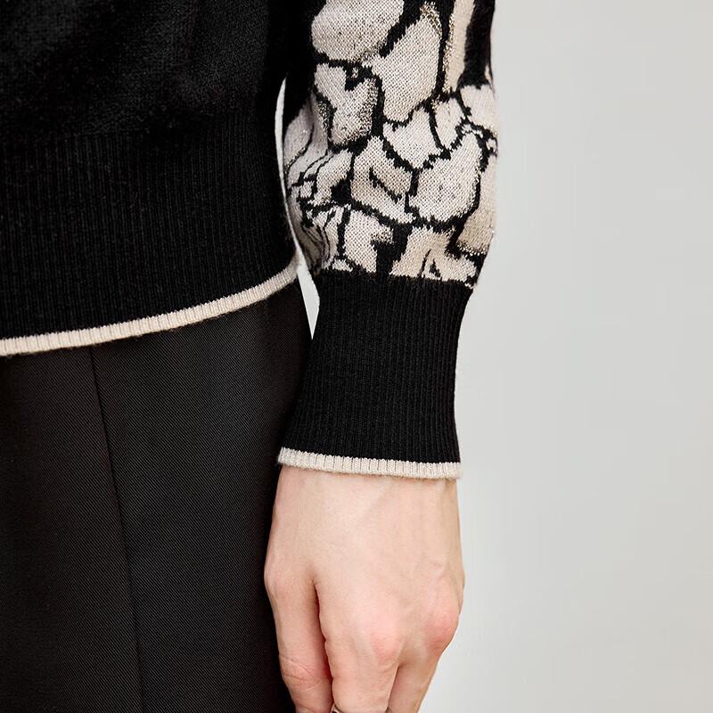 Women's Elegant Colorblock Jacquard High-Neck Knit Pullover