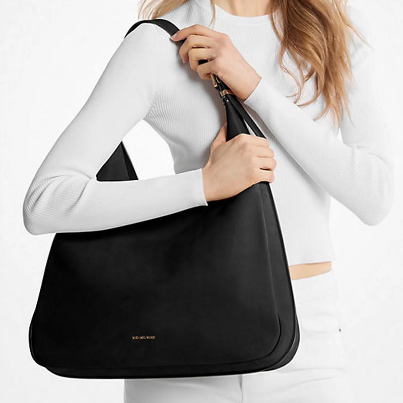 Michael Kors Logo Adjustable Shoulder Strap Suede Tote Bag Women Handbags Black 30F4GY5H3T-001