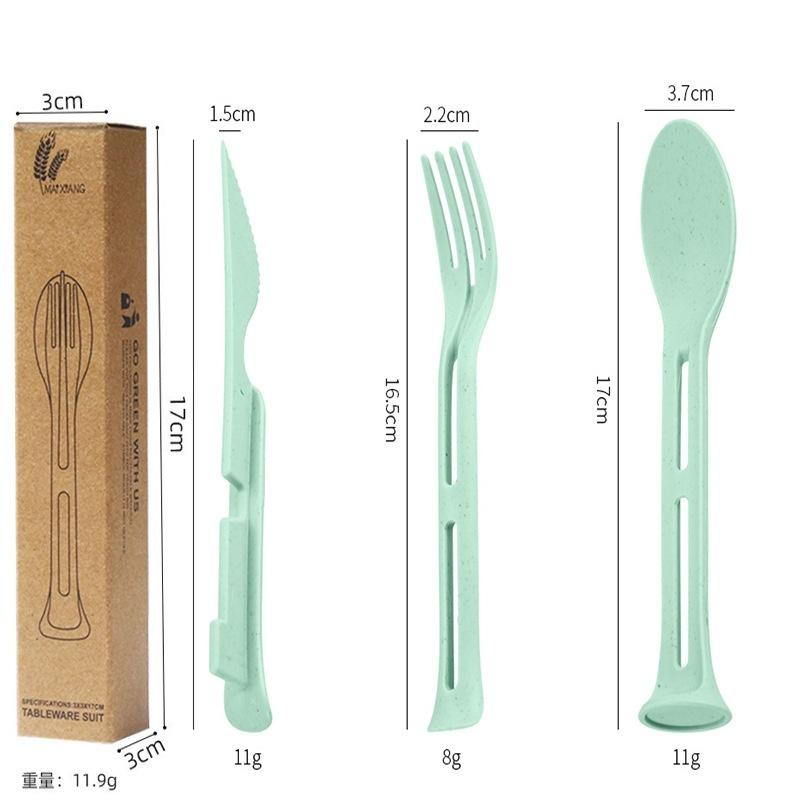 Wheat Straw Cutlery Set (Knife, Fork, Spoon) | Student-Friendly Ins Portable 3pcs Tableware|Outdoor Steak Knife Kit for Camping