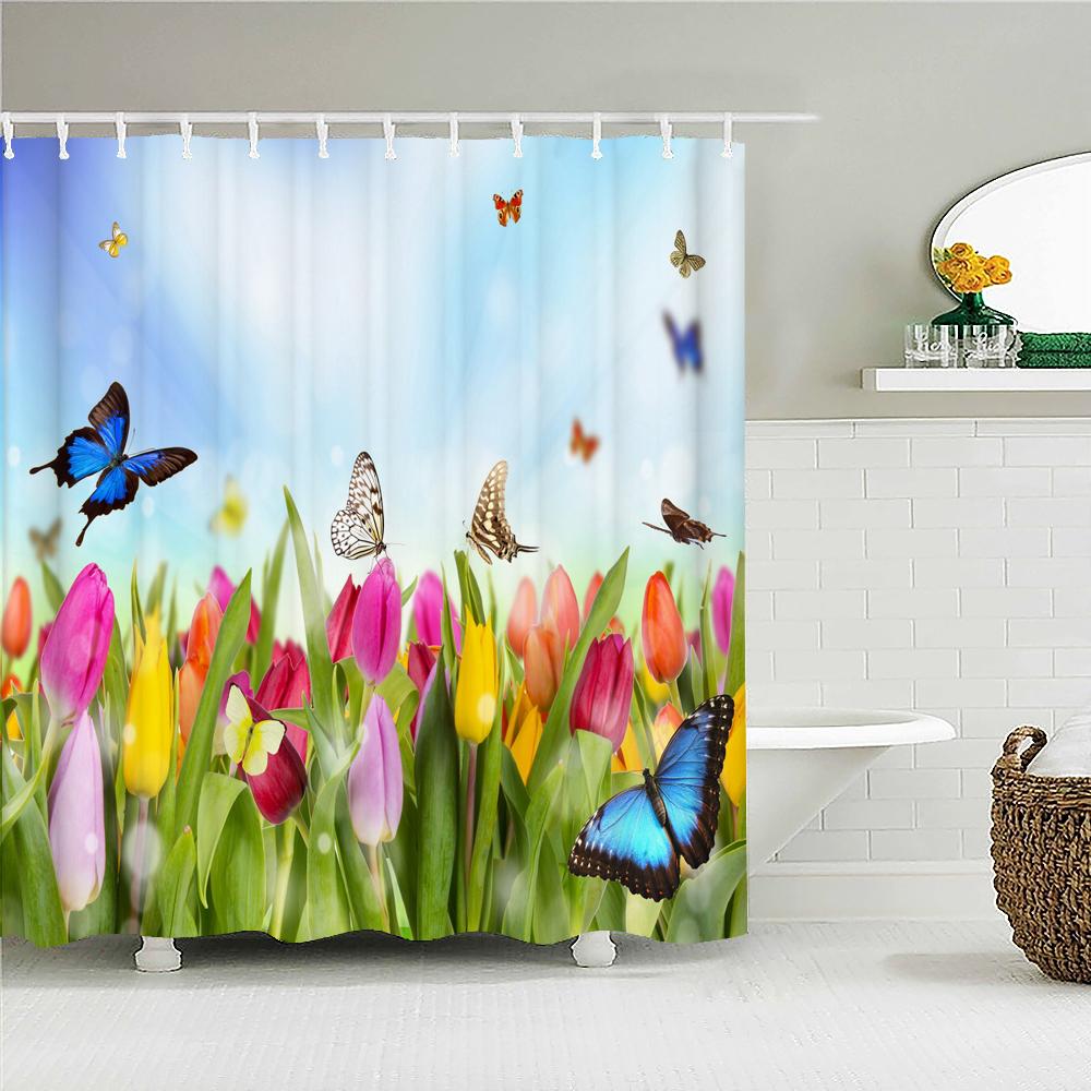 3d Sunflower Yellow Flowers Shark Shower Curtains Bathroom Waterproof Bath Curtain Polyester Cloth With Hooks Decor Bath Screen