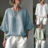 Elegant en stijlvol katoen-linnen ronde hals korte mouw top, nieuw zomer model, veelzijdige en loszittende plus-size dameskleding