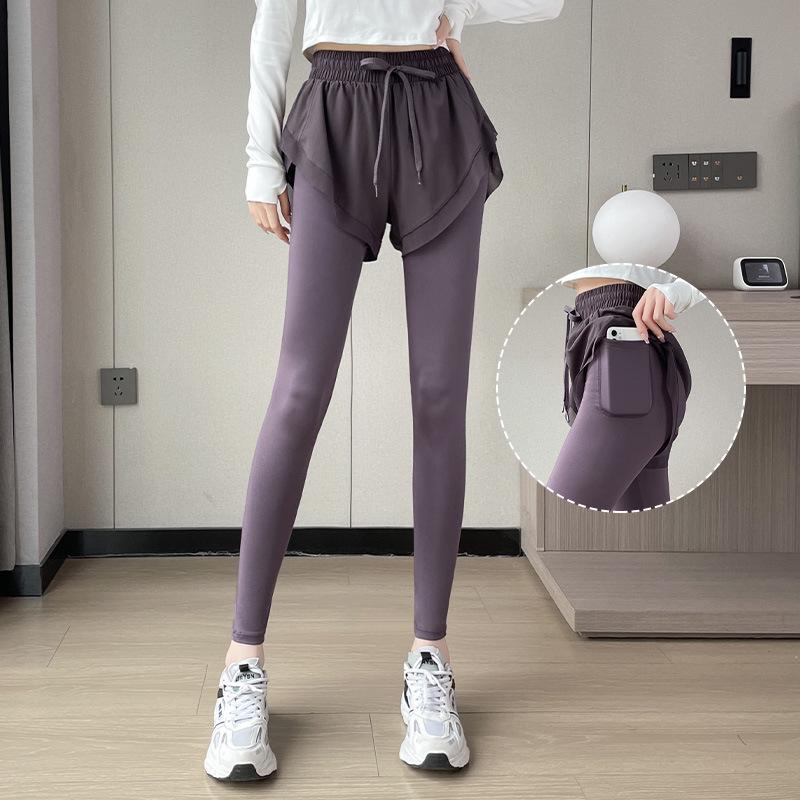 

Женские черные эластичные брюки для йоги два в одном для осени Small фиолетовый