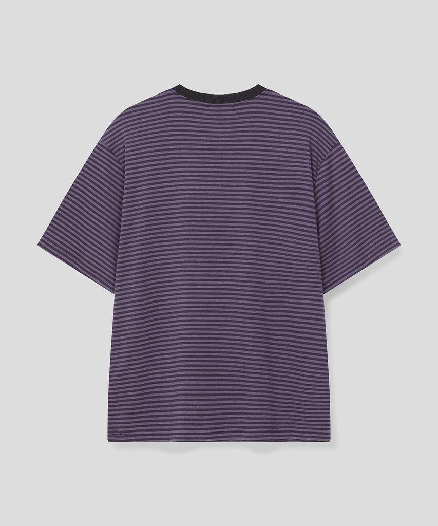 SLOW RECORD HOUSE Striped Short Sleeve T-Shirt_Purple