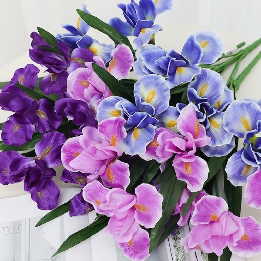 Real Touch Artificial Iris Flower Branch Realistic Cymbidium Branch Faux Flower  Living Room