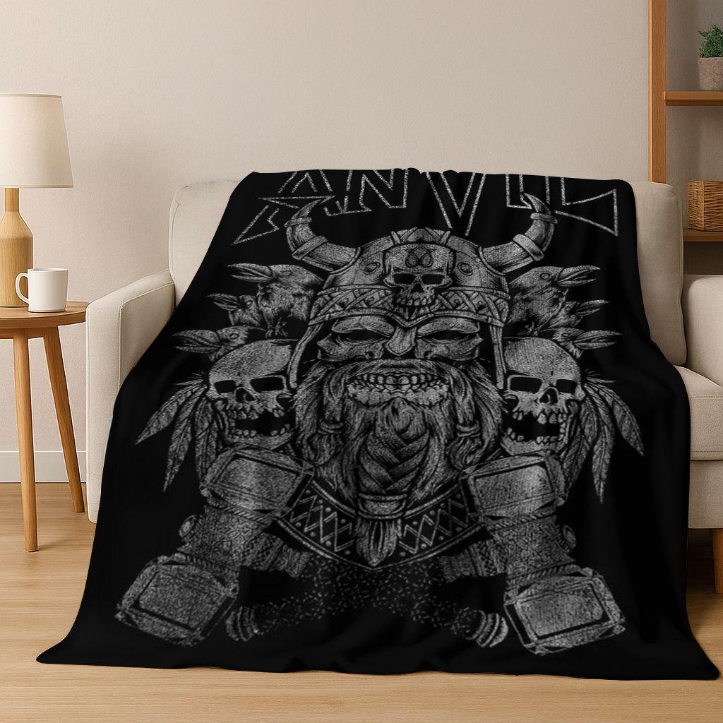 Nordik Viking Savaşçı Sembolü Valhalla Valknut Rünü Flanel Battaniye, Ev Yatak Odası Yatak Kanepe Örtüsü için Rahat Yumuşak Atkı Battaniye Hediye