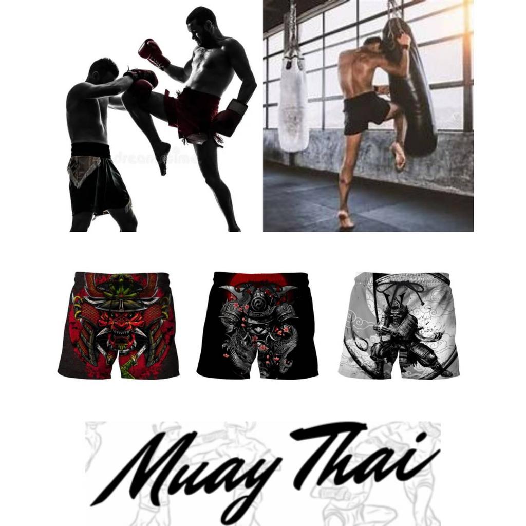 Samurai Mask Warrior Ghost Japanese Muay Thai Boxing Kickboxing Shorts 3D Print Training Unisex Men Women Fitness Gym Sport Workout Casual Streetwear