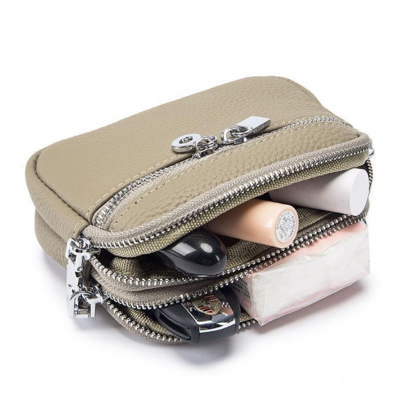 Women PU Leather Coin Purse Double Zipper Wallet Wristlet Key Pouch Small Card Holder Cash Change Purse Portable Mini Clutch Bag