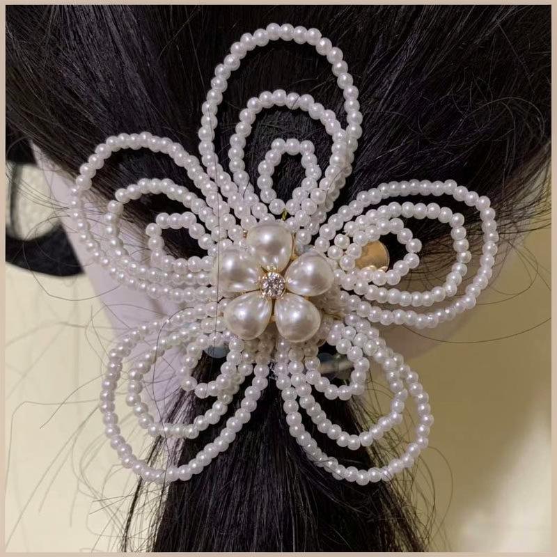 High-End Bridal Pearl Flower Rhinestone Hair Clip: Elegant French Vintage Updo Accessory