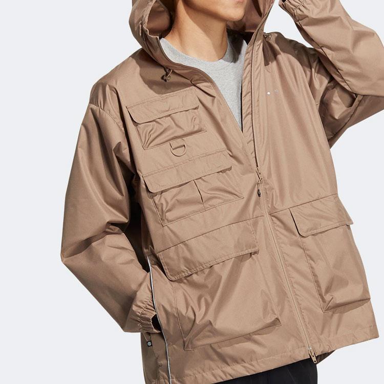 Adidas Originals Trefoil Solid Zip-Up Multi-Pocket Long Sleeve Jacket Men Jackets Brown HS2026