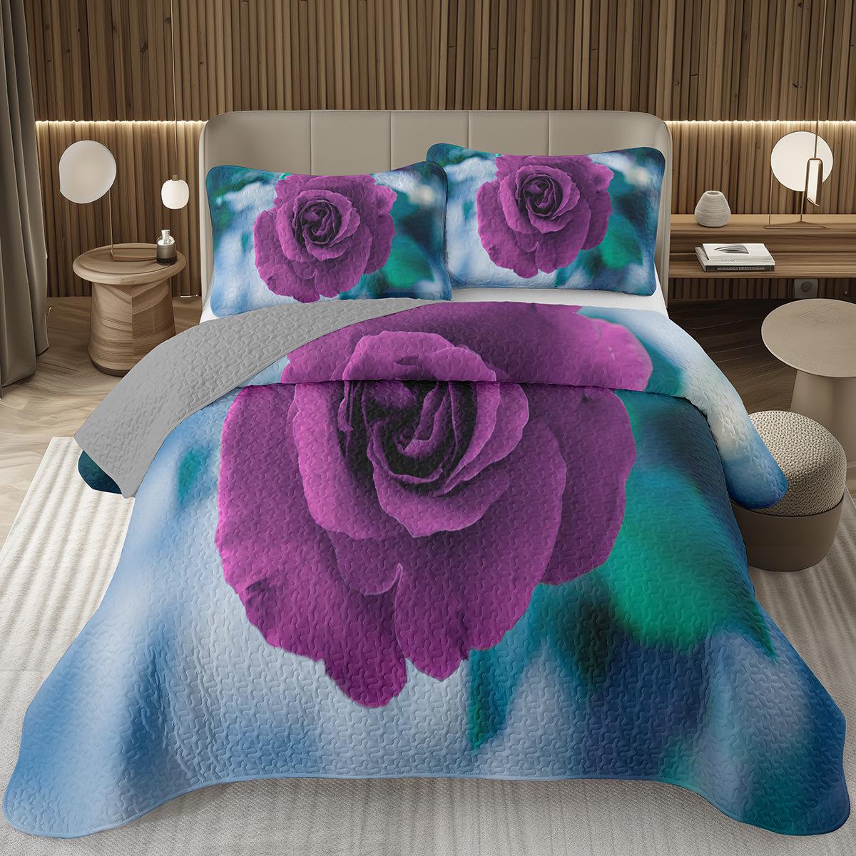 

Comforter Romantic Rose Queen/King/Twin Botanical Floral Valentine S Day Quilted Bedding Set For Girls Women Room Decor Comforter (quilt)-EU Single(135*200cm)3pcs