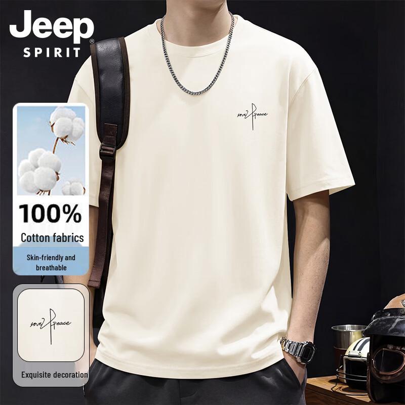 

JEEP SPIRIT Men s Loose Fit Heavy Cotton Round Neck T-Shirt XL