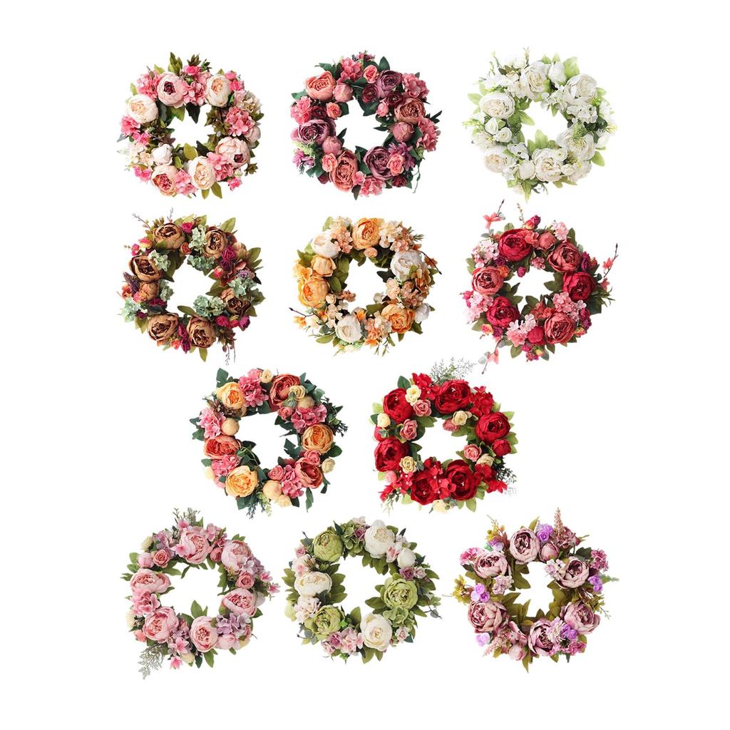 Handmade Peony Flowers Artificial Wreath Spring Garland 40cm Hanging Holiday Decorative Photography Props