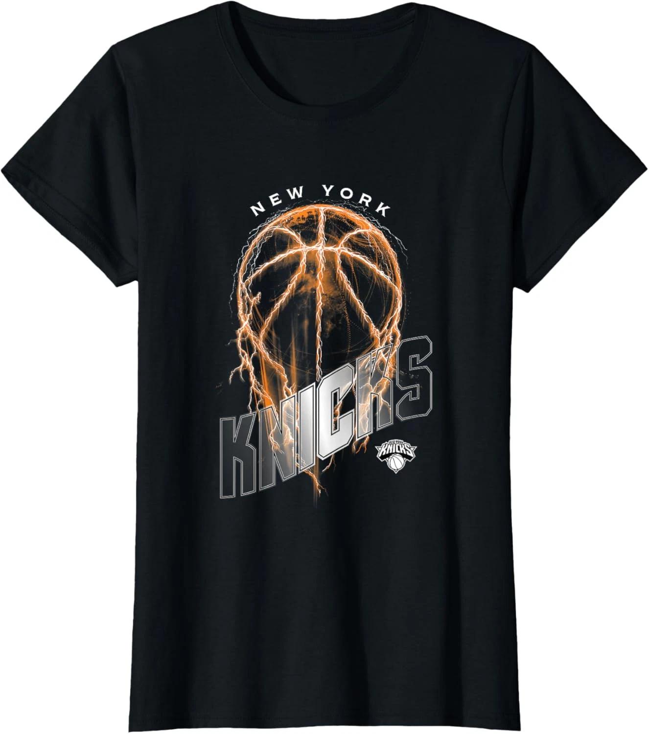 New York Knicks Lightning Bolt Basketball Logo Ladies  Crewneck T-Shirt XL