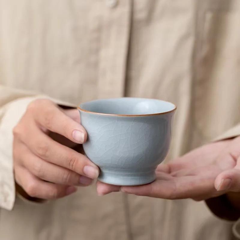 2Pcs New Kung Fu Tea Set Brewing TeaCup Ru Kiln Chinese Open Piece Can Be Maintained TeaCup Master Cup Household Personal TeaCup