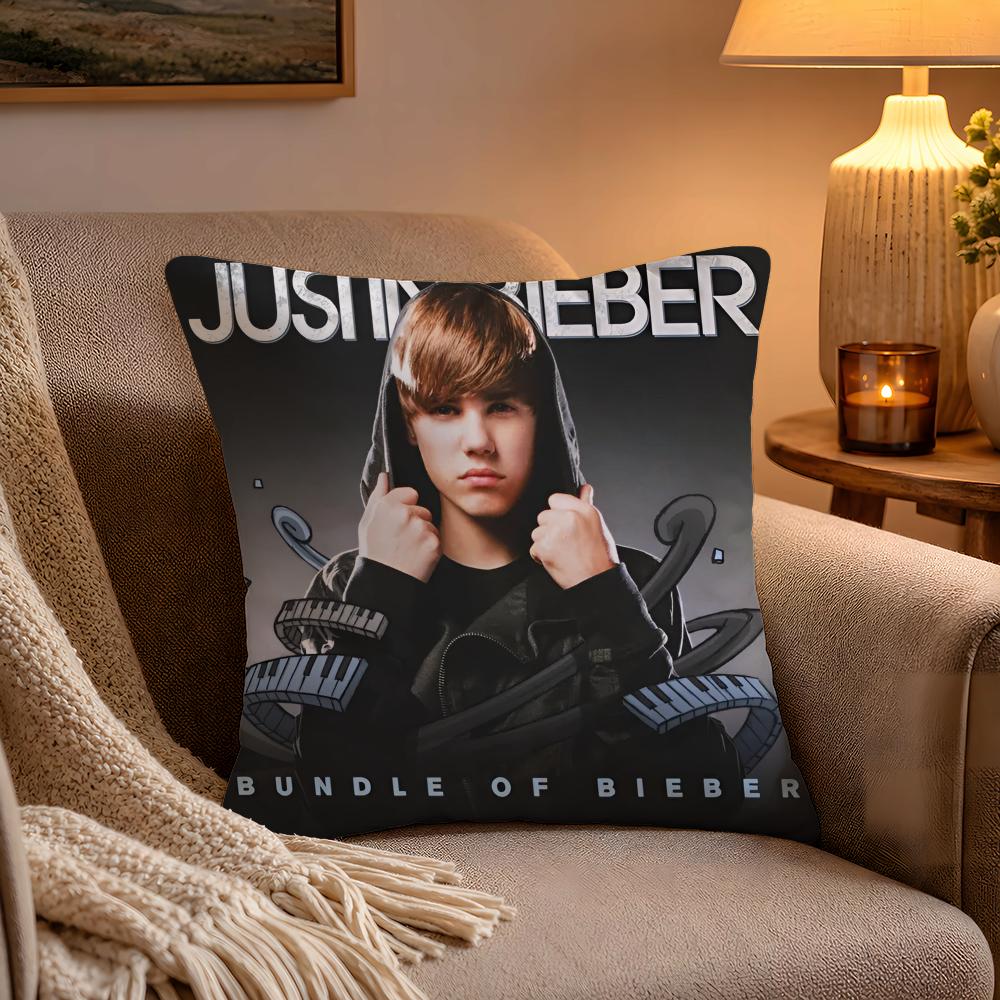 Hot Singer JJustin BBieber Pillow Case Soft Plush Cushion Cover Double Print and Invisible Zipper for Sofa Home Car Use 30x30cm