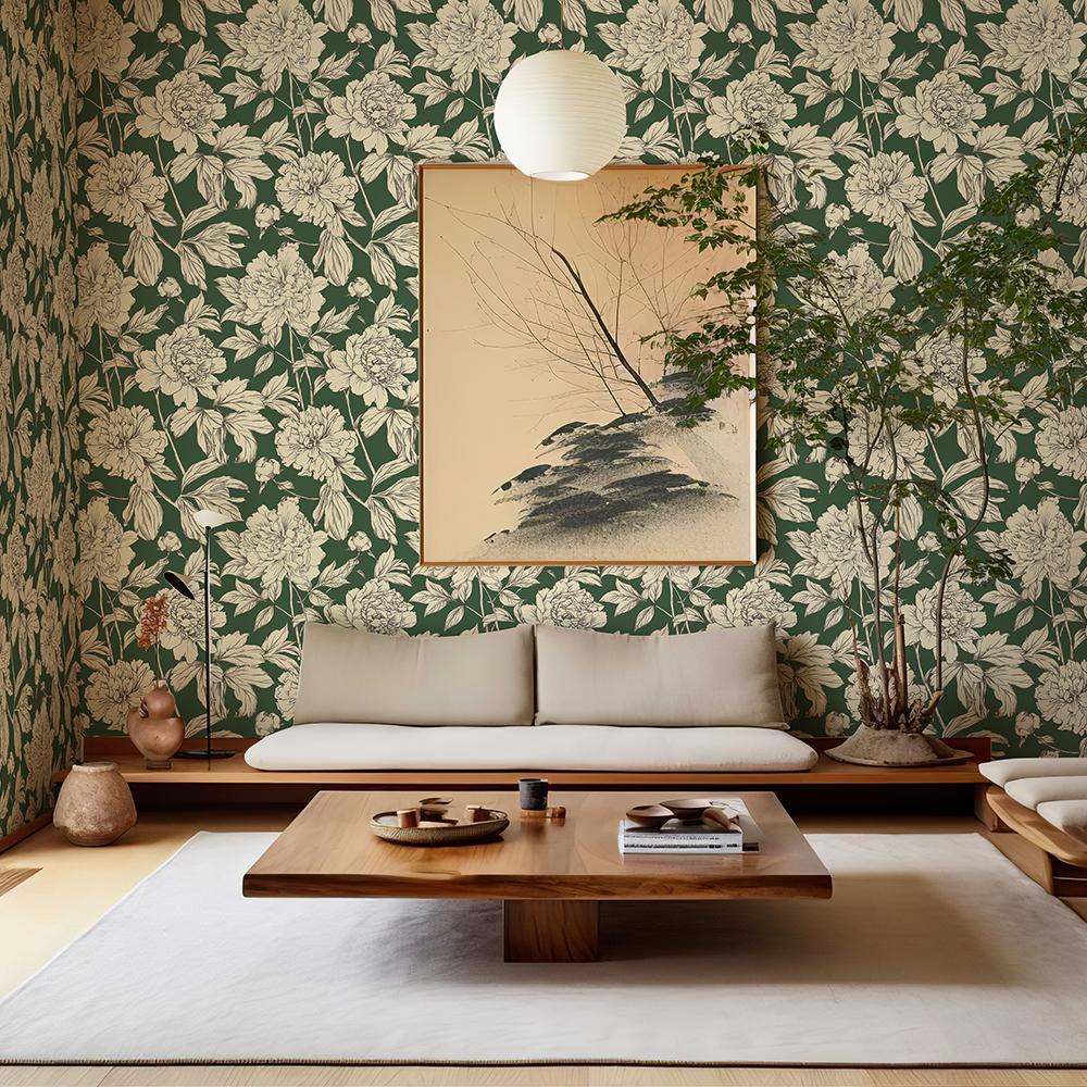 Green Line Floral Pvc Water-Repellent Cabinet Sticker Retro Peel And Stick Tv Background Wall Cover Classic Self-Adhesive Room Decor