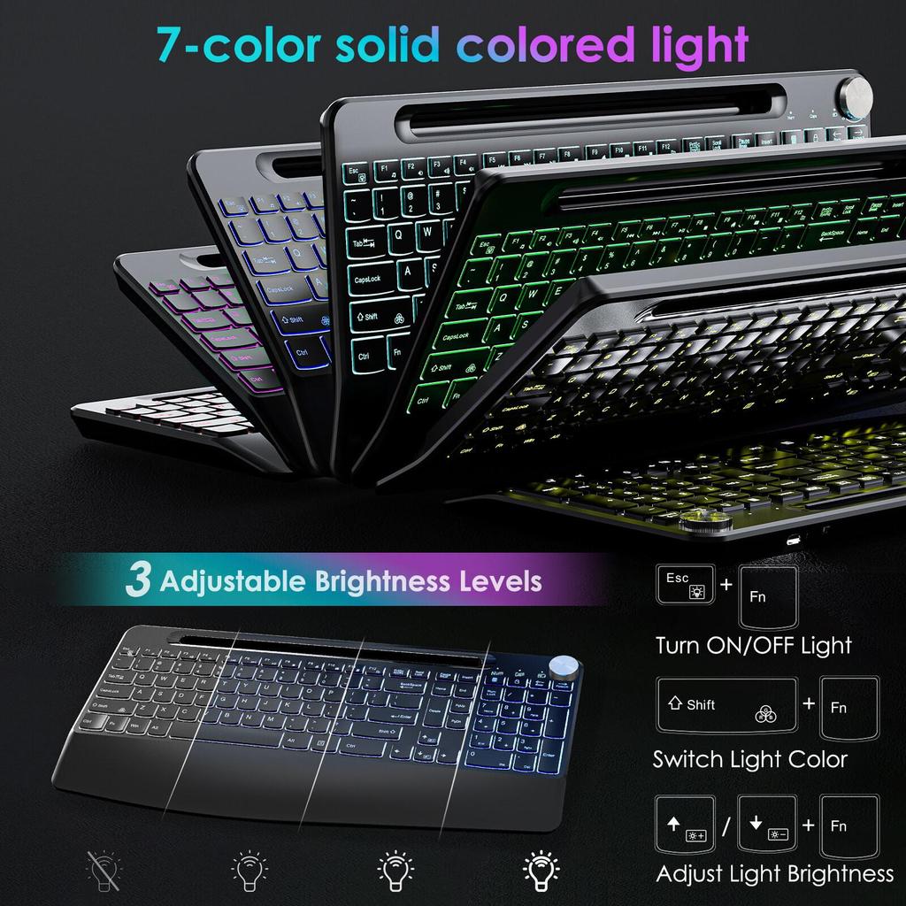 2.4G Wireless RGB Backlit Keyboard & Silent Mouse Combo with Adjustable Lighting & Anti-Screen-Off.