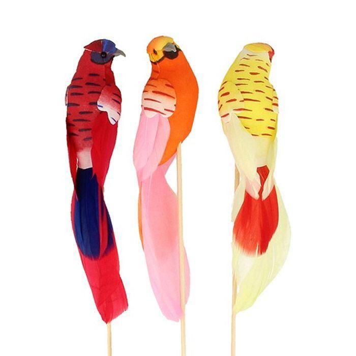 3 Parakeets 13 X 3 X 2.5 Cm Mounted On Wooden Rods