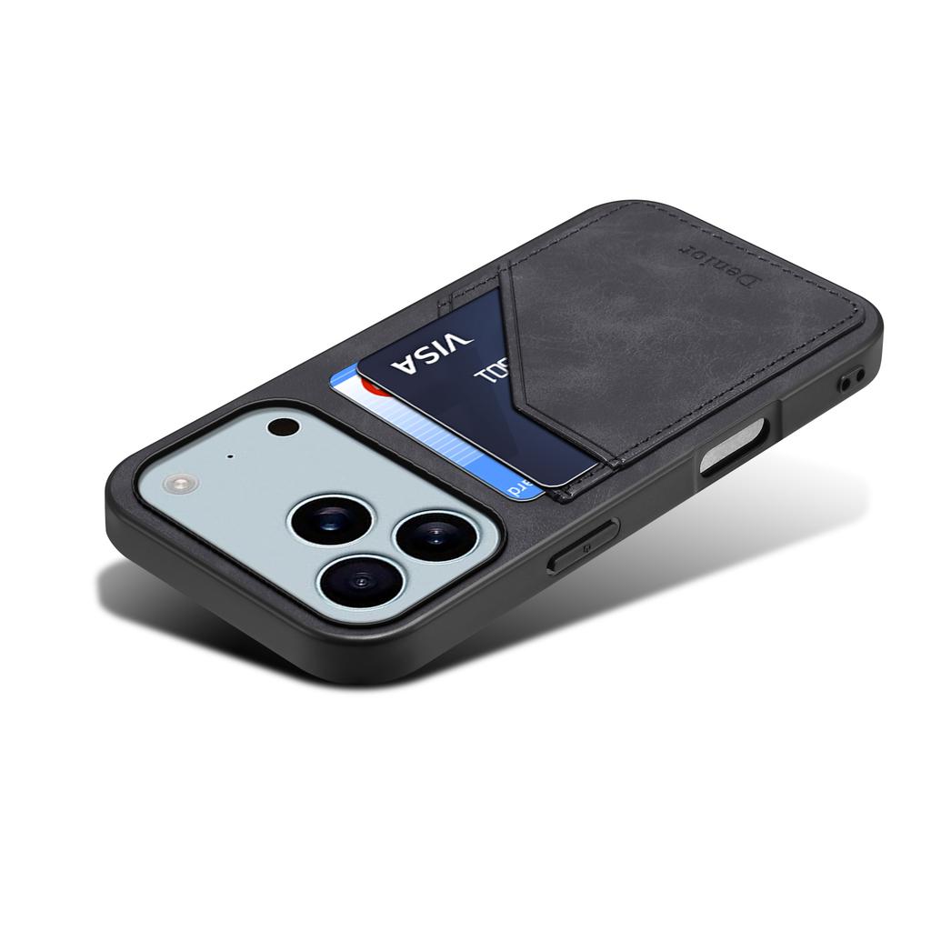DENIOR Deksel til iPhone 17 Pro Max Doble kortspor PU-lær+TPU+PC Telefondeksel