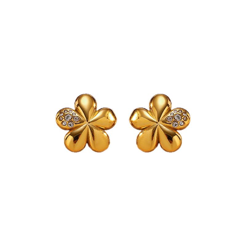Chenhe stainless steel jewelry women's light luxury high-end gold earrings European and American niche do not fade titanium steel studs