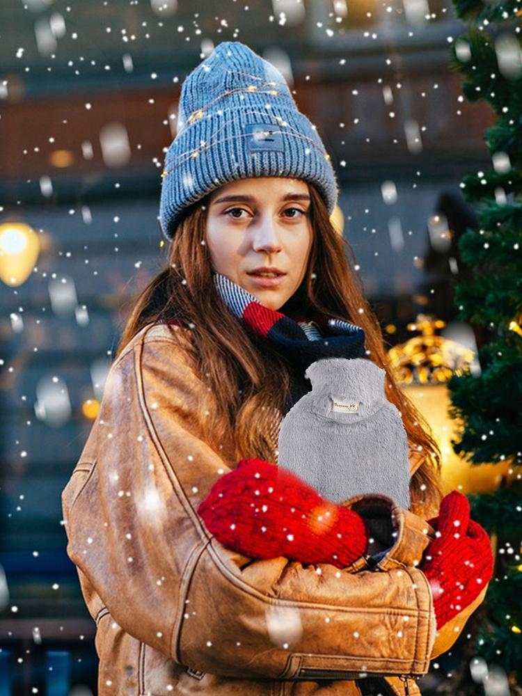 Hot Water Bag with Soft Plush Waist Cover No Leak Hand Warm Water Pouch 1000ml Brown