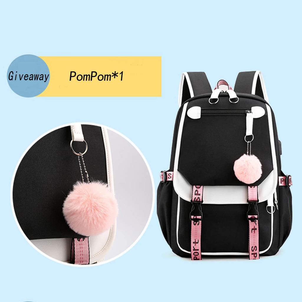 K-pop Demon Hunter Girl Group Backpack with Pompom - School and Campus Edition