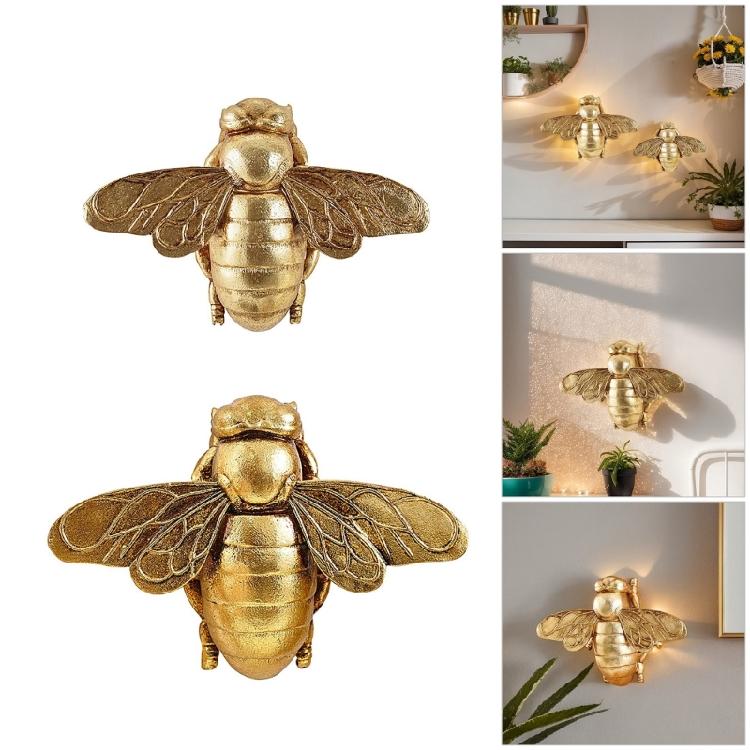 Resin Golden Bees Sculpture Hanging Animal Statue Ornament Adornment For Wall Display Housewarmings And Holiday Gift