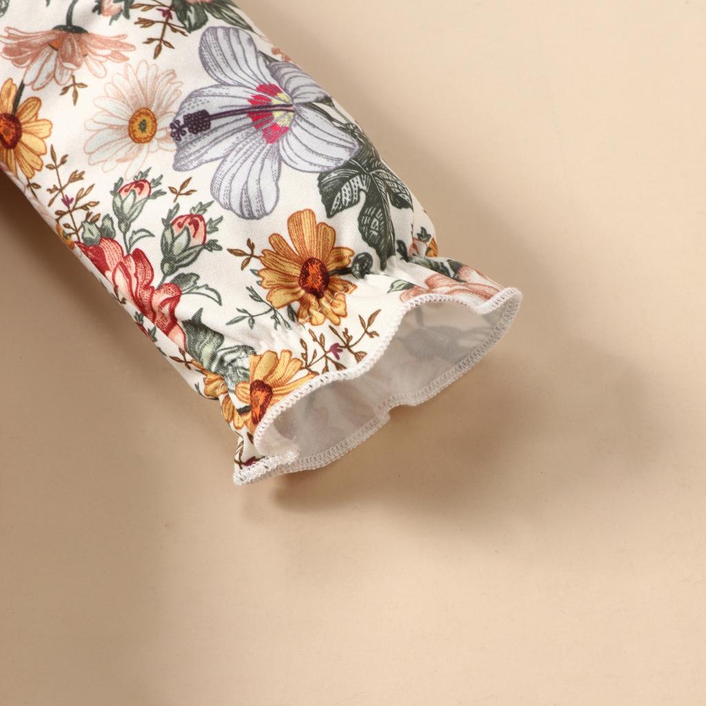 Baby Children's Long Sleeved Flower Lace One-piece Khaki Girl's High Waist Climbing Suit